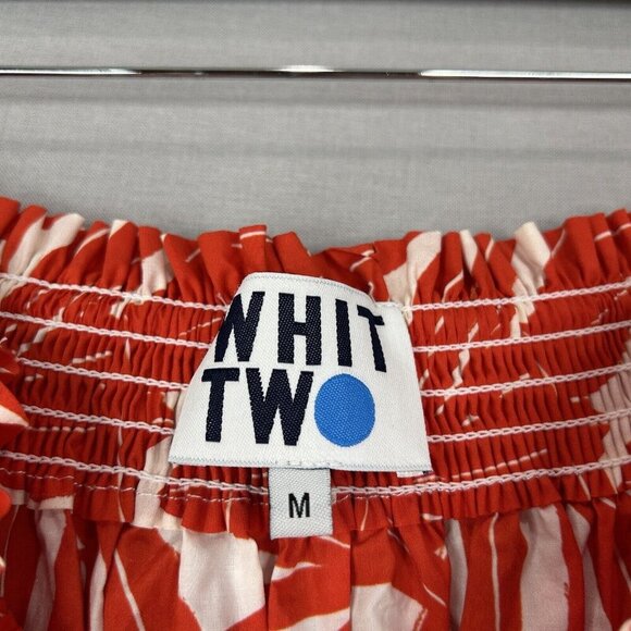 Whit Two Anthro Womens Dress Medium Red Banana Leaf Off Shoulder Smocked Poplin - Picture 13 of 13